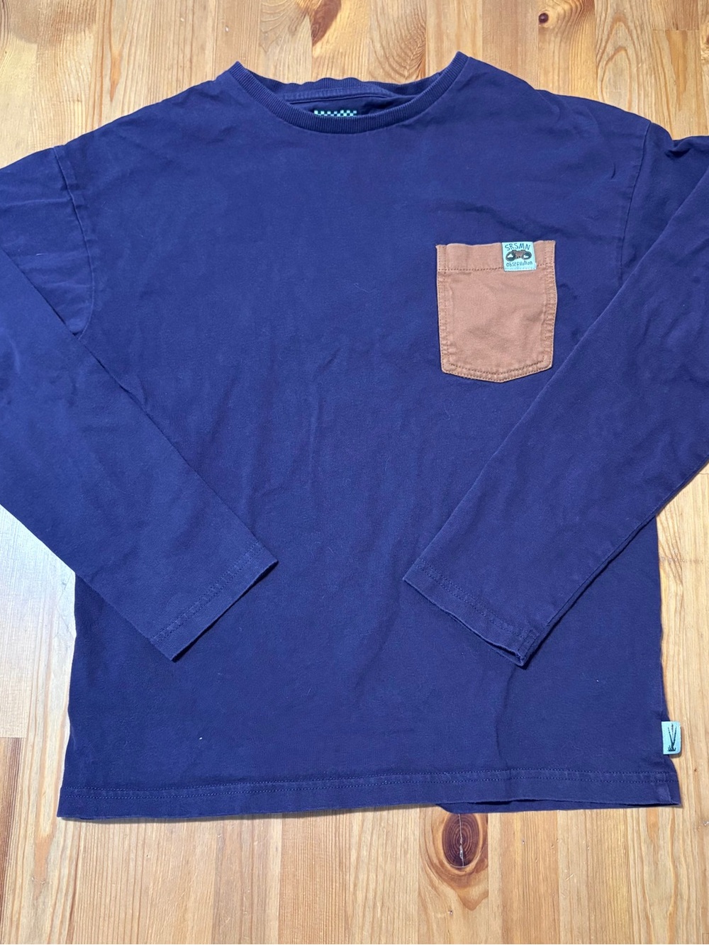 Kids Long-Sleeve Navy Shirt with Tan Chest Pocket
